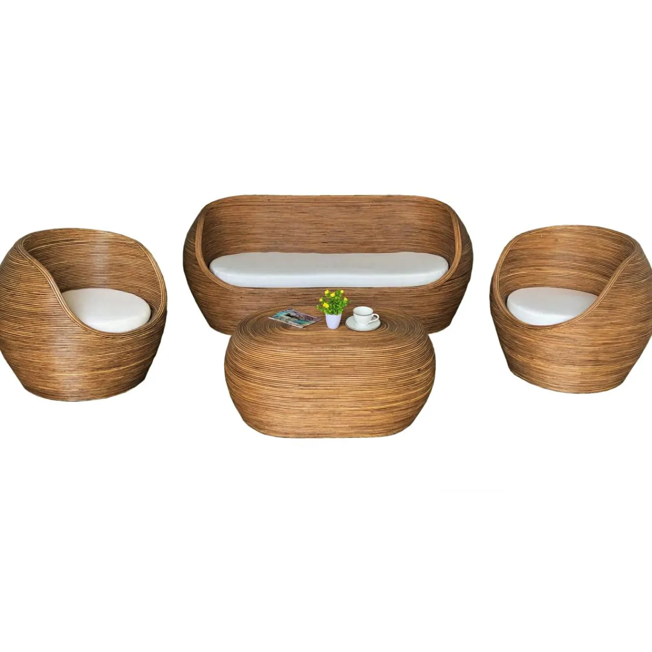 Salon De Jardin|MOBELLIA Salon de jardin en rotin 5 places Trinidad beige Naturel