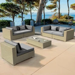 Salon De Jardin|MOBELLIA Salon de jardin en résine tressée 5 places 6 pcs Palma Gris et anthracite Tressé Gris - Anthracite