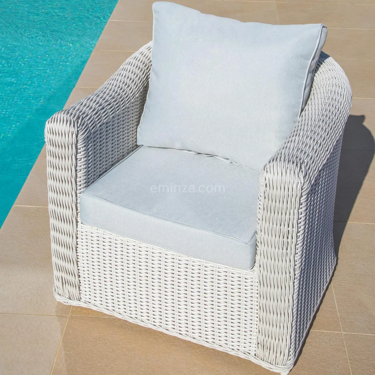 Salon De Jardin|MOBELLIA Salon de jardin en résine tressée 5 places 4 pcs Calvi Blanc et gris clair Tressé Blanc - Gris clair