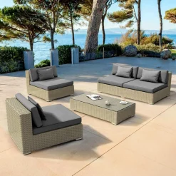 Salon De Jardin|MOBELLIA Salon de jardin en résine tressée 4 places 4 pcs Palma Gris et anthracite Tressé Gris - Anthracite