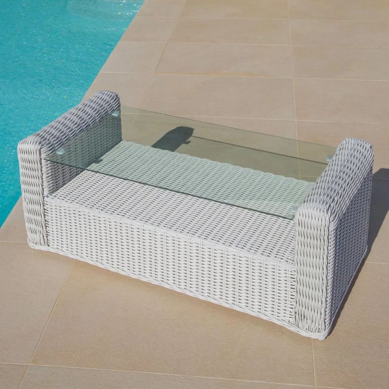 Salon De Jardin|MOBELLIA Salon de jardin en résine tressée 5 places 4 pcs Calvi Blanc et taupe Tressé Blanc - Taupe