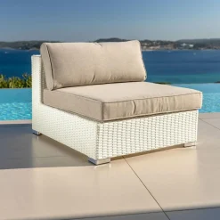 Salon De Balcon|Salon De Jardin|MOBELLIA Salon de jardin en résine tressée 2 places 3 pcs Palma Blanc et taupe Tressé Blanc - Taupe