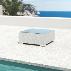 Salon De Balcon|Salon De Jardin|MOBELLIA Salon de jardin en résine tressée 2 places 3 pcs Palma Blanc et taupe Tressé Blanc - Taupe