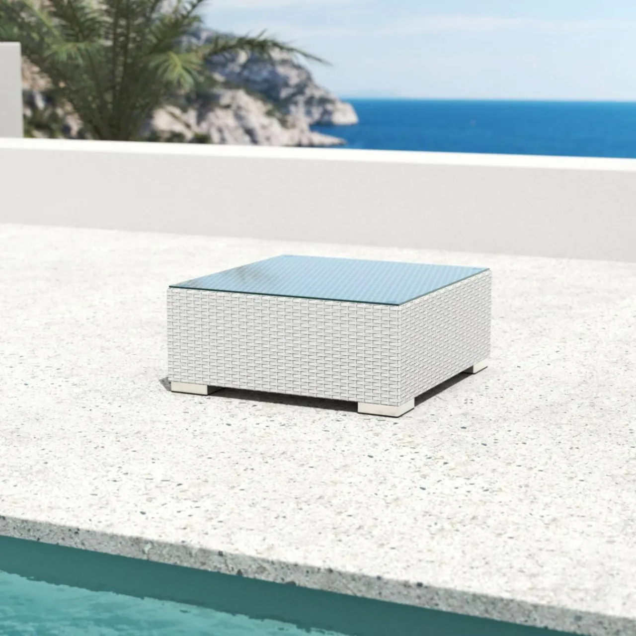 Salon De Balcon|Salon De Jardin|MOBELLIA Salon de jardin en résine tressée 2 places 3 pcs Palma Blanc et taupe Tressé Blanc - Taupe