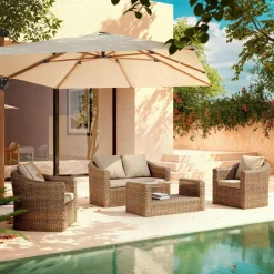 Salon De Jardin|MOBELLIA Salon de jardin en résine tressée 4 places 4 pcs Calvi Sepia et taupe Tressé Sepia - Taupe