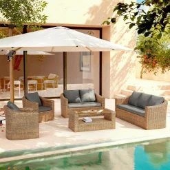 Salon De Jardin|MOBELLIA Salon de jardin en résine tressée 7 places 5 pcs Calvi Sepia et gris foncé Tressé Sepia - Anthracite