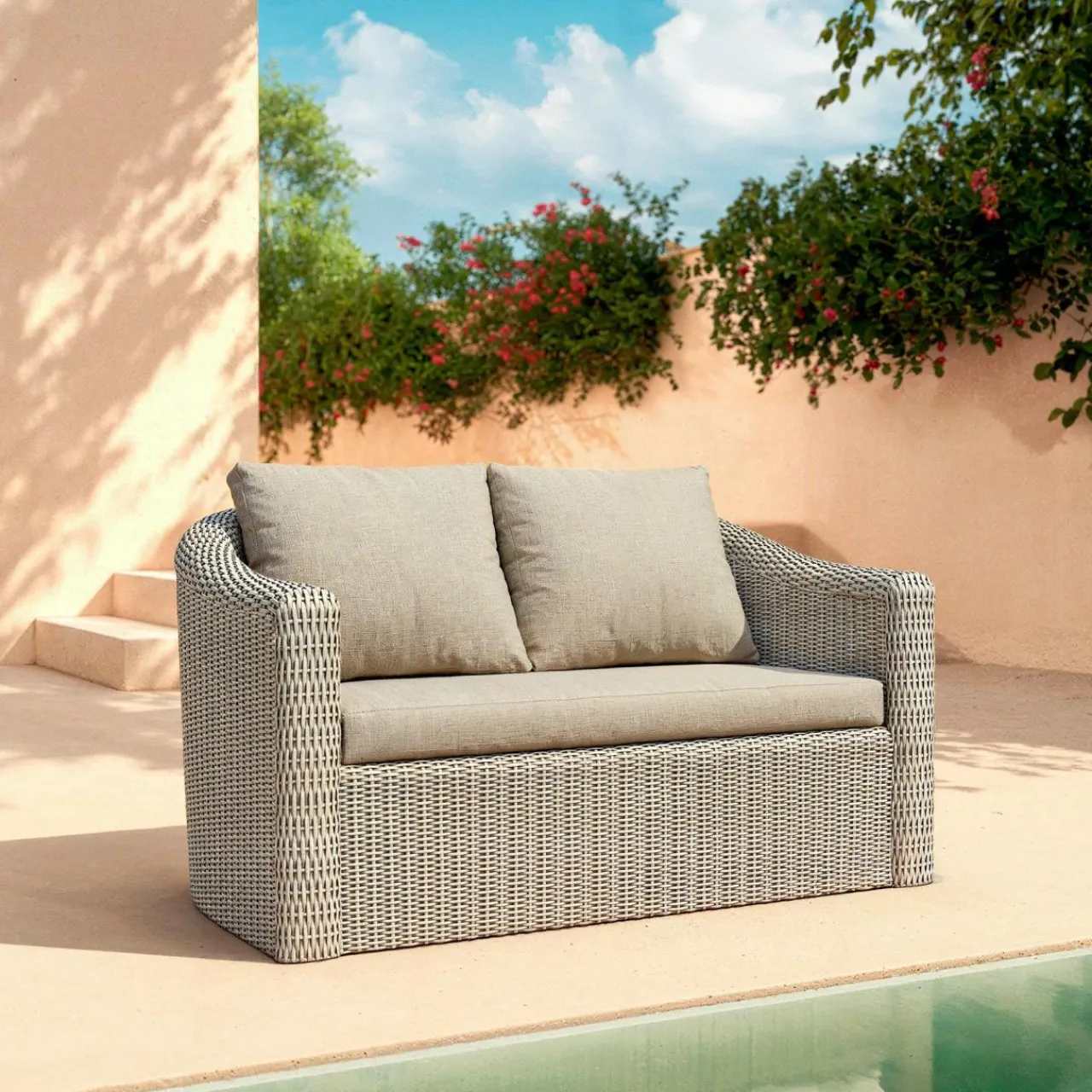 Salon De Jardin|MOBELLIA Salon de jardin en résine tressée 7 places 5 pcs Calvi Gris et taupe Tressé Gris - Taupe