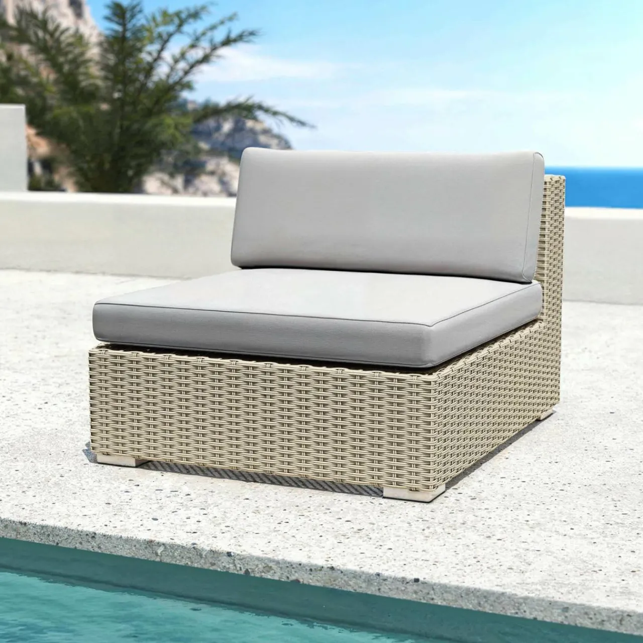 Salon De Jardin|MOBELLIA Salon de jardin en résine tressée 4 places 4 pcs Palma Gris Tresse Gris - Gris