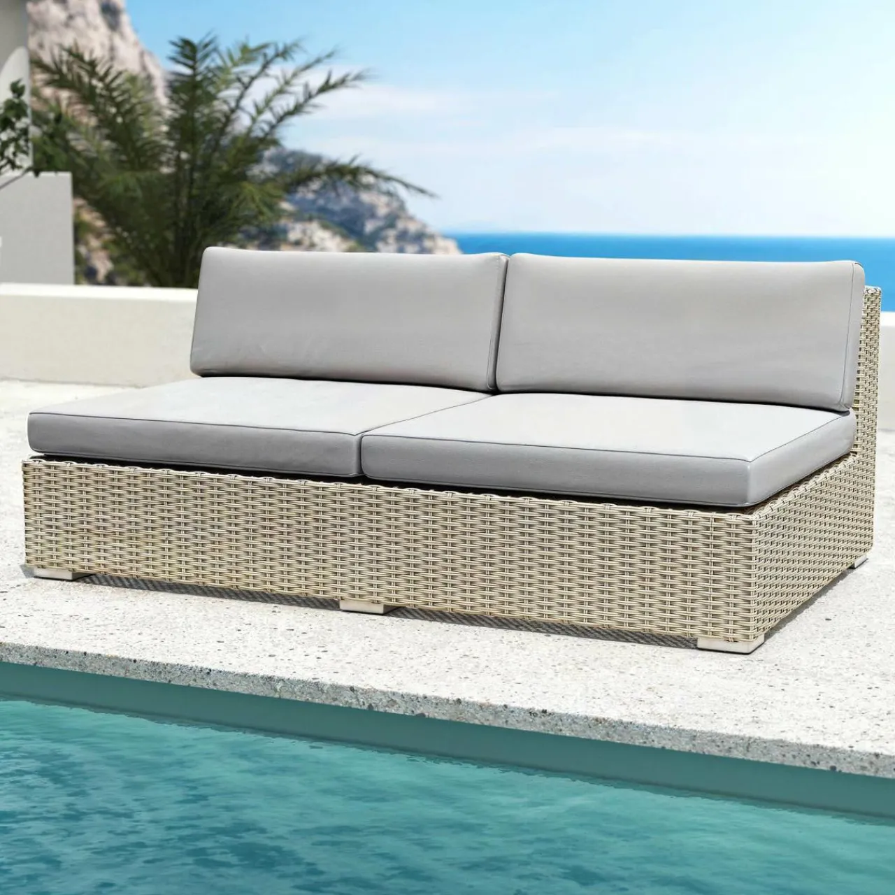 Salon De Jardin|MOBELLIA Salon de jardin en résine tressée 4 places 4 pcs Palma Gris Tresse Gris - Gris