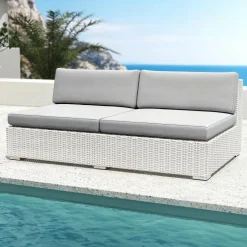 Salon De Jardin|MOBELLIA Salon de jardin en résine tressée 4 places 4 pcs Palma Blanc et gris Tresse Blanc - Gris