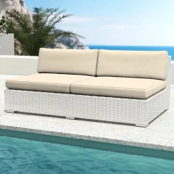 Salon De Jardin|MOBELLIA Salon de jardin en résine tressée 4 places 4 pcs Palma Blanc et beige Tresse Blanc - Beige