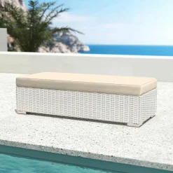 Salon De Jardin|MOBELLIA Salon de jardin en résine tressée 5 places 6 pcs Palma Blanc et beige Tresse Blanc - Beige