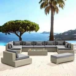 Salon De Jardin|MOBELLIA Salon de jardin en résine tressée 9 places 9 pcs Palma Gris et anthracite Tressé Gris - Anthracite