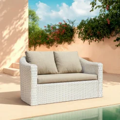 Salon De Jardin|MOBELLIA Salon de jardin en résine tressée 4 places 4 pcs Calvi Blanc et taupe Tressé Blanc - Taupe