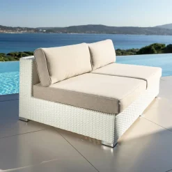 Salon De Jardin|MOBELLIA Salon de jardin en résine tressée 4 places 4 pcs Palma Blanc et taupe Tressé Blanc - Taupe