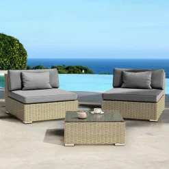 Salon De Balcon|Salon De Jardin|MOBELLIA Salon de jardin en résine tressée 2 places 3 pcs Palma Gris et anthracite Tressé Gris - Anthracite