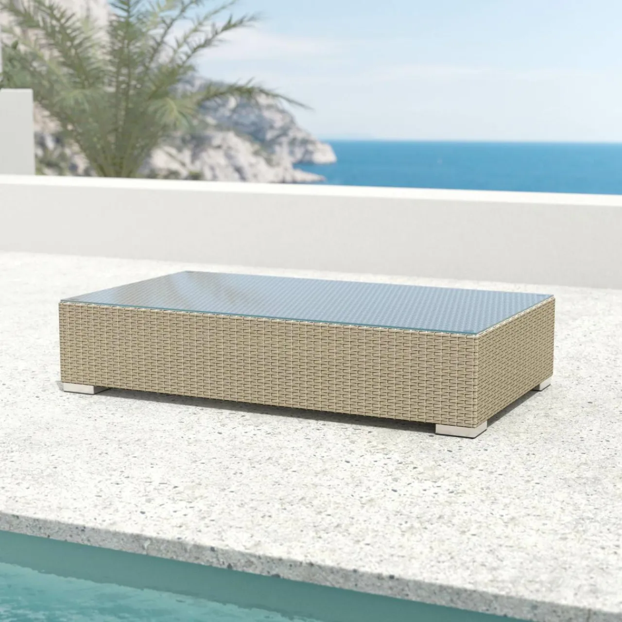 Salon De Jardin|MOBELLIA Salon de jardin en résine tressée 5 places 6 pcs Palma Gris et taupe Tressé Gris - Taupe