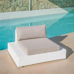 Salon De Jardin|MOBELLIA Salon de jardin en résine tressée 9 places 9 pcs Palma Blanc et taupe Tressé Blanc - Taupe