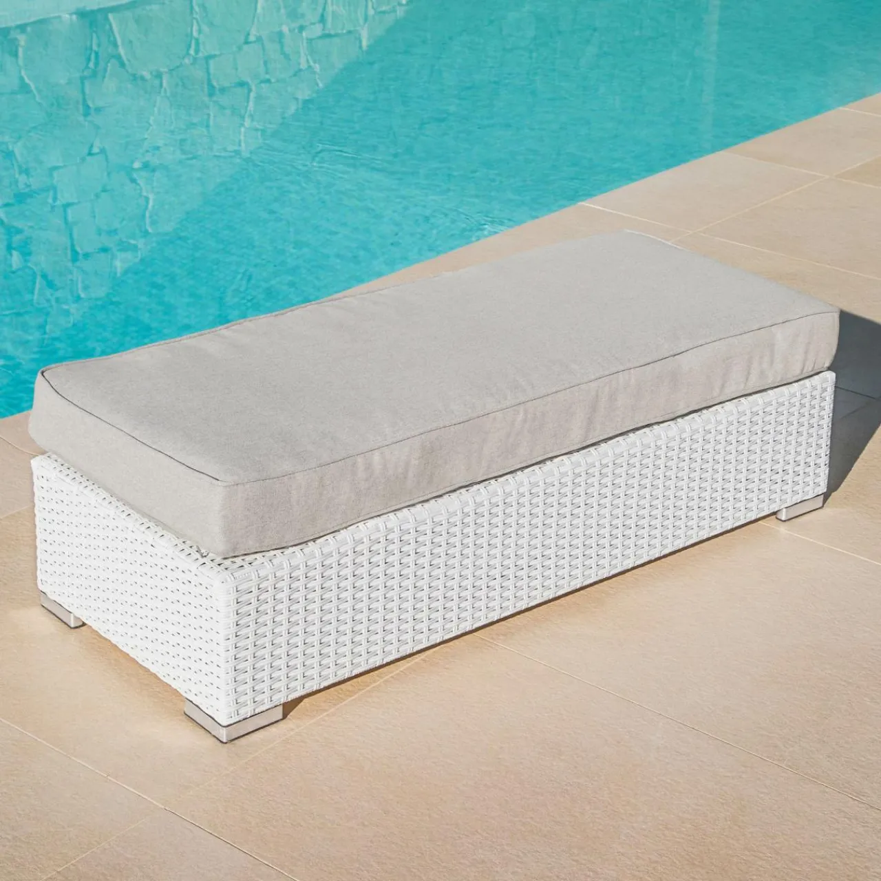 Salon De Jardin|MOBELLIA Salon de jardin en résine tressée 9 places 9 pcs Palma Blanc et taupe Tressé Blanc - Taupe