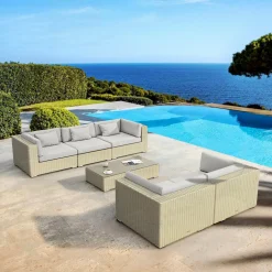 Salon De Jardin|MOBELLIA Salon de jardin en résine tressée 5 places 6 pcs Palma Gris Tresse Gris - Gris