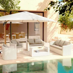 Salon De Jardin|MOBELLIA Salon de jardin en résine tressée 7 places 5 pcs Calvi Blanc et taupe Tressé Blanc - Taupe