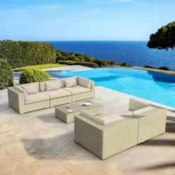 Salon De Jardin|MOBELLIA Salon de jardin en résine tressée 5 places 6 pcs Palma Gris et beige Tresse Gris - Beige