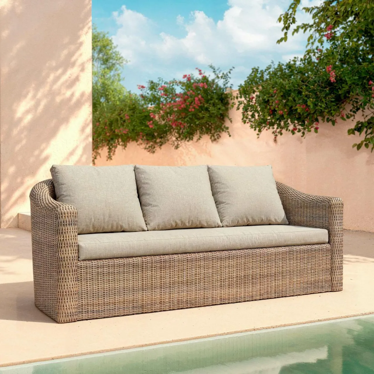 Salon De Jardin|MOBELLIA Salon de jardin en résine tressée 5 places 4 pcs Calvi Sepia et taupe Tressé Sepia - Taupe