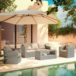 Salon De Jardin|MOBELLIA Salon de jardin en résine tressée 5 places 4 pcs Calvi Gris et taupe Tressé Gris - Taupe