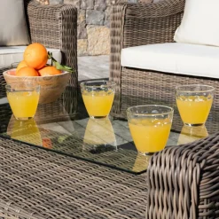 Salon De Jardin|MOBELLIA Salon de jardin en résine tressée 4 places 4 pcs Calvi Sepia et beige Tressé Sepia - Beige