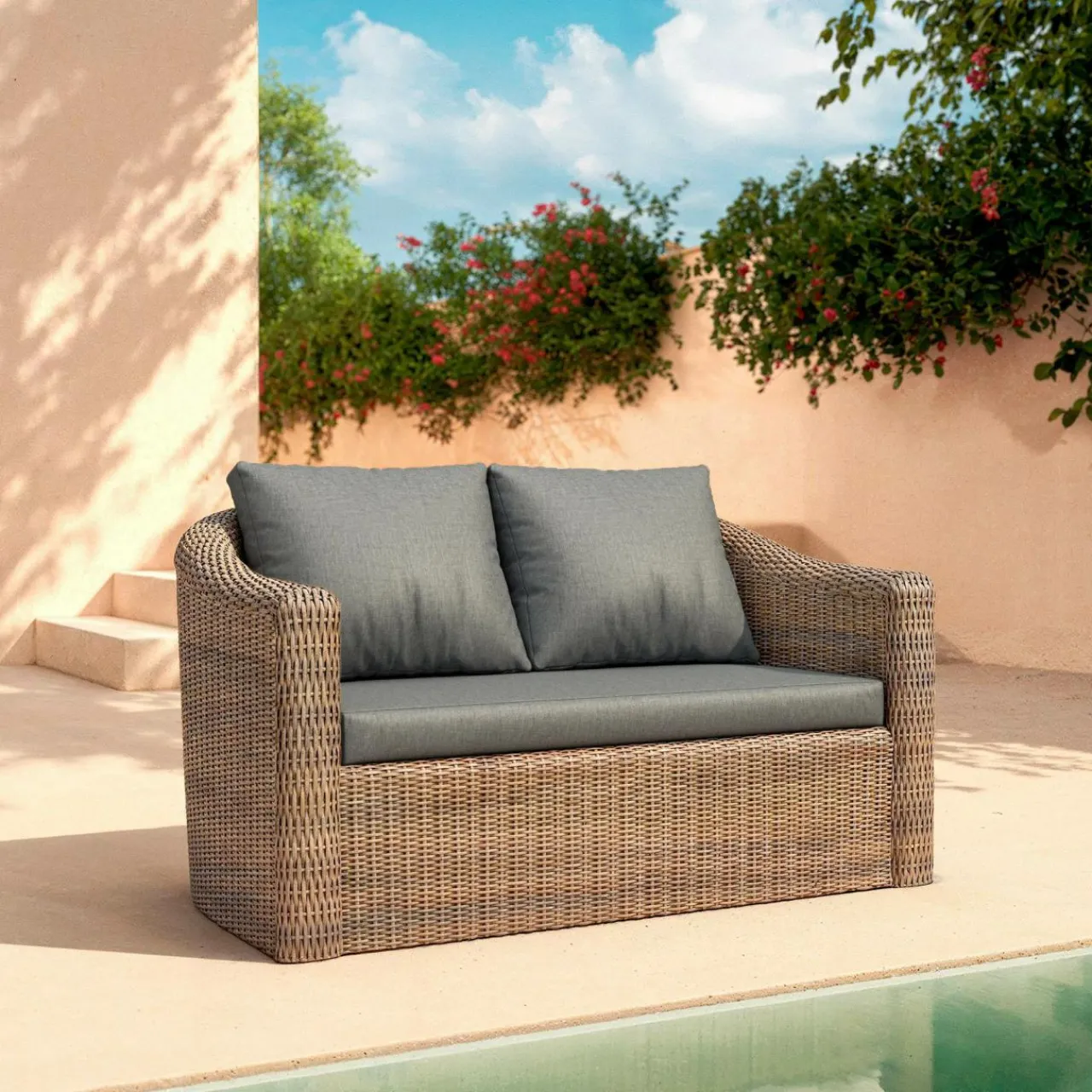 Salon De Jardin|MOBELLIA Salon de jardin en résine tressée 4 places 4 pcs Calvi Sepia et gris foncé Tressé Sepia - Anthracite