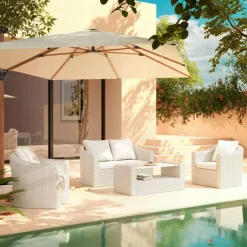 Salon De Jardin|MOBELLIA Salon de jardin en résine tressée 4 places 4 pcs Calvi Blanc Tressé Blanc - Blanc