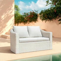 Salon De Jardin|MOBELLIA Salon de jardin en résine tressée 4 places 4 pcs Calvi Blanc Tressé Blanc - Blanc