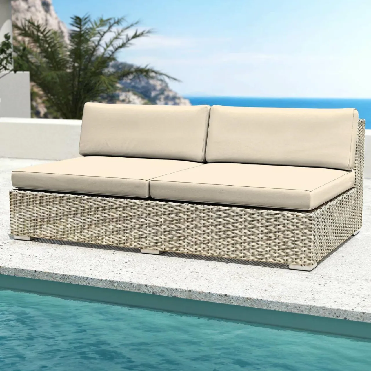 Salon De Jardin|MOBELLIA Salon de jardin en résine tressée 4 places 4 pcs Palma Gris et beige Tresse Gris - Beige