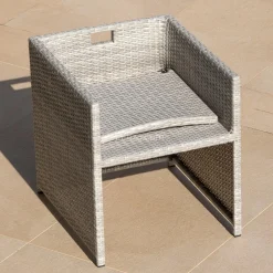 Salon De Balcon|Salon De Jardin|MOBELLIA Salon de jardin résine tressée encastrable 4 places Menorca Gris