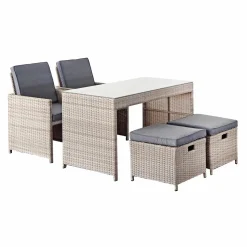 Salon De Balcon|Salon De Jardin|MOBELLIA Salon de jardin résine tressée encastrable 4 places Menorca Gris