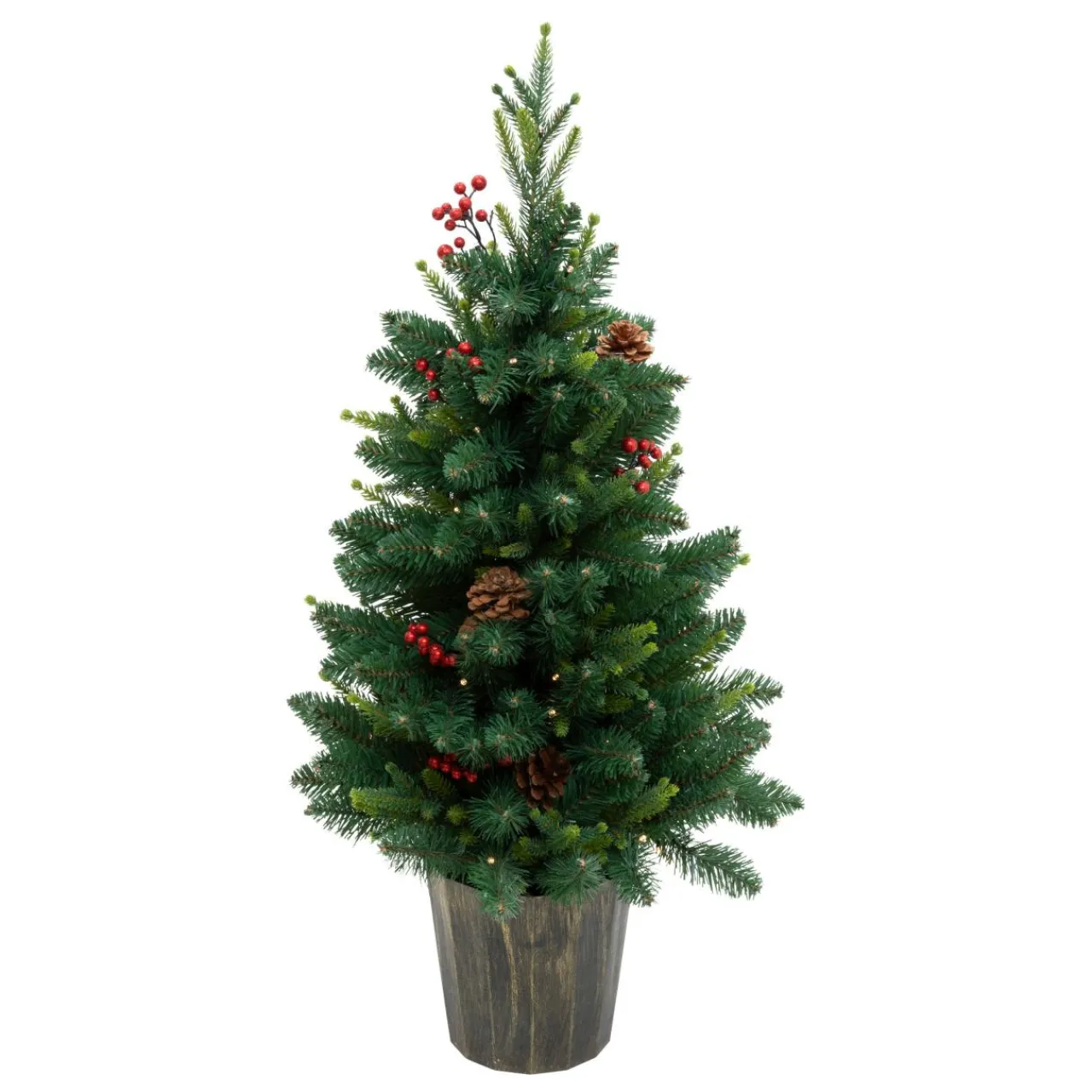 Sapin Artificiel De Noël|JJA Sapin artificiel de Noël lumineux (H90 cm) Baies et pomme de pin Sapin vert lumineux