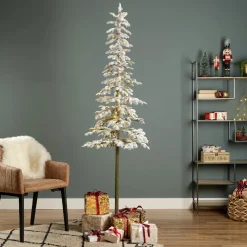 Sapin Grande Taille|Sapin Artificiel De Noël|EMINZA Sapin de Noël artificiel lumineux 250 LED (H240 cm) Sierra Vert enneigé Sapin enneigé lumineux