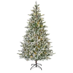 Sapin Grande Taille|Sapin Artificiel De Noël|EMINZA Sapin de Noël artificiel lumineux 560 LED (H240 cm) Allix Vert enneigé Sapin enneigé lumineux