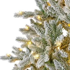 Sapin Grande Taille|Sapin Artificiel De Noël|EMINZA Sapin de Noël artificiel lumineux 430 LED (H210 cm) Allix Vert enneigé Sapin enneigé lumineux