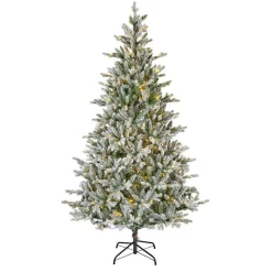 Sapin Grande Taille|Sapin Artificiel De Noël|EMINZA Sapin de Noël artificiel lumineux 430 LED (H210 cm) Allix Vert enneigé Sapin enneigé lumineux