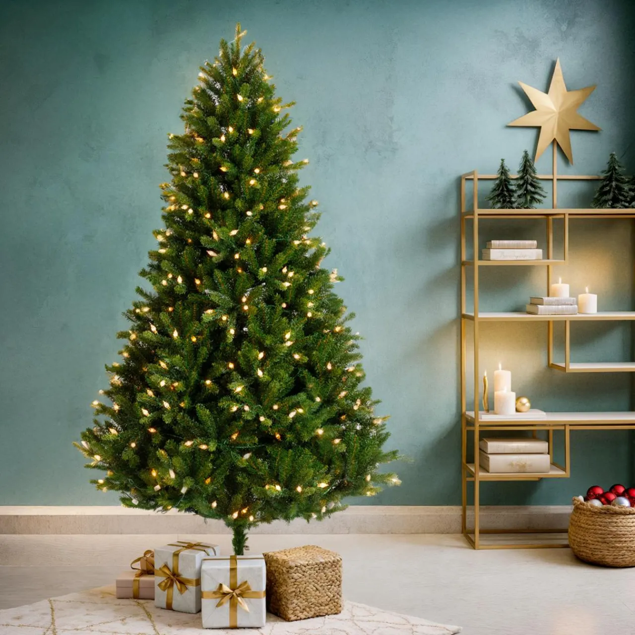 Sapin Grande Taille|Sapin Artificiel De Noël|EMINZA Sapin de Noël artificiel lumineux 400 LED (H210 cm) Barrow Vert sapin Sapin vert lumineux