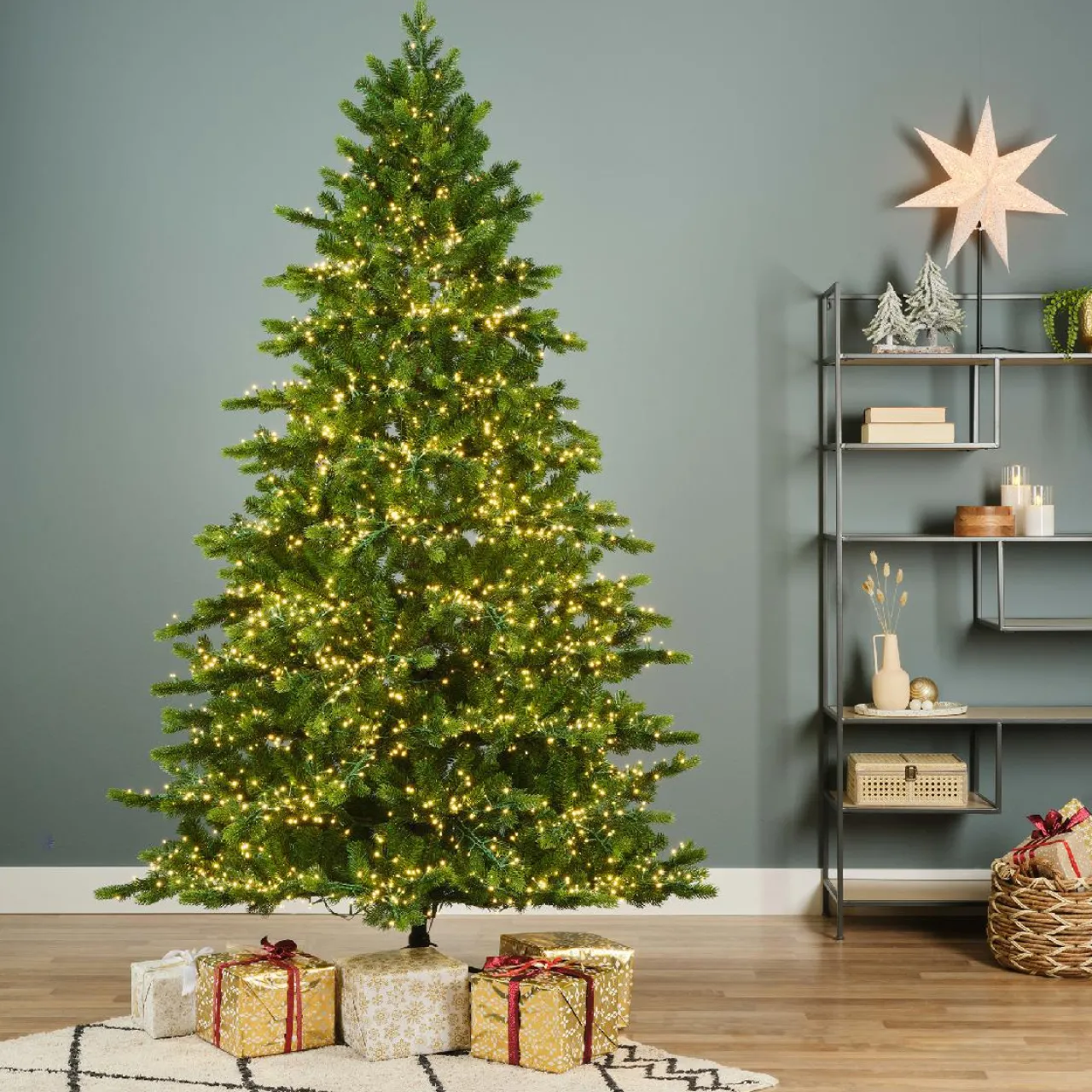 Sapin Grande Taille|Sapin Artificiel De Noël|EMINZA Sapin de Noël artificiel lumineux 5400 LED (H240 cm) Caucasia Nordmann Vert sapin Sapin vert lumineux