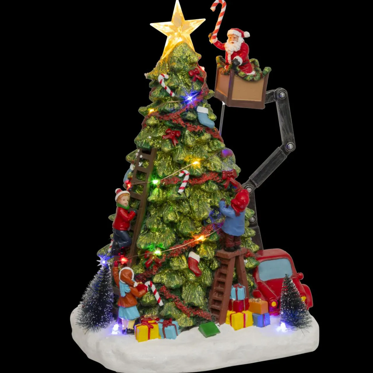Village De Noël Lumineux|JJA Sapin de Noël musical et animé (H39 cm) Père Noël en nacelle Multicolore
