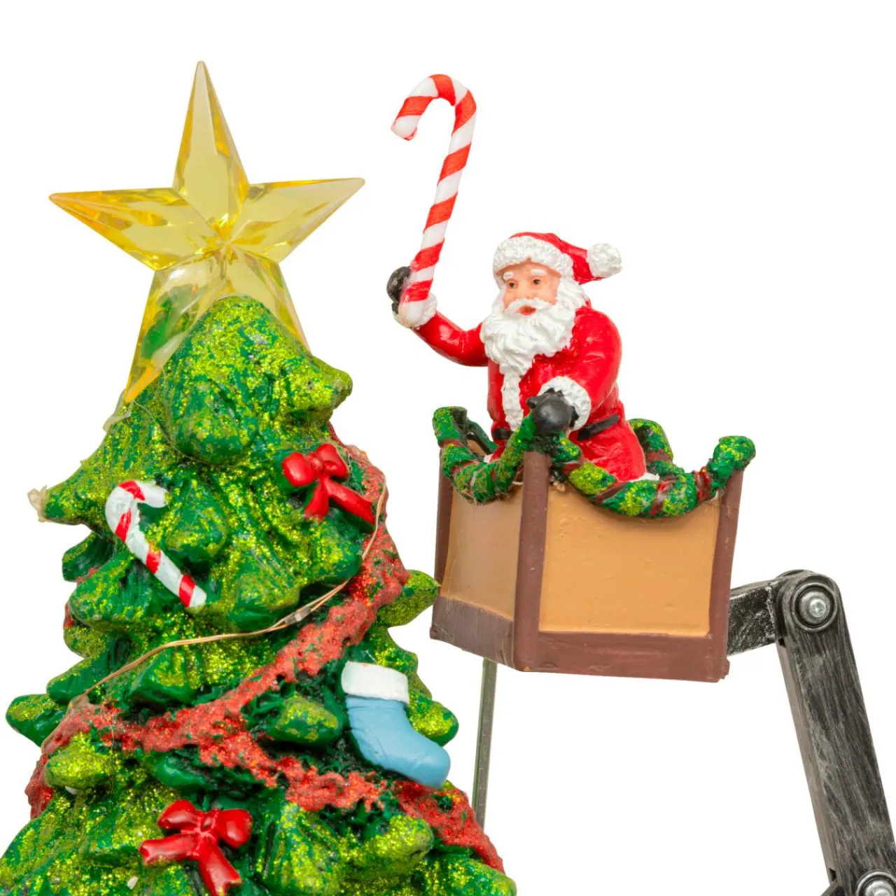 Village De Noël Lumineux|JJA Sapin de Noël musical et animé (H39 cm) Père Noël en nacelle Multicolore