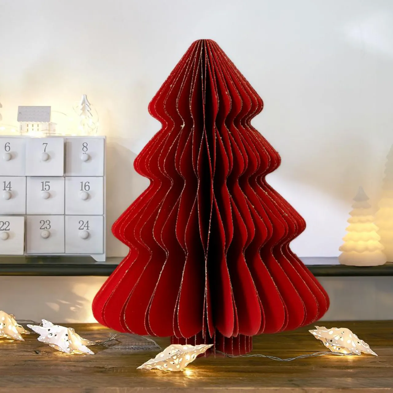 Déco Et Objet De Noël|Décoration De Sapin|KAEMINGK Sapin en papier à suspendre (H40 cm) fermeture Magnétique Rouge