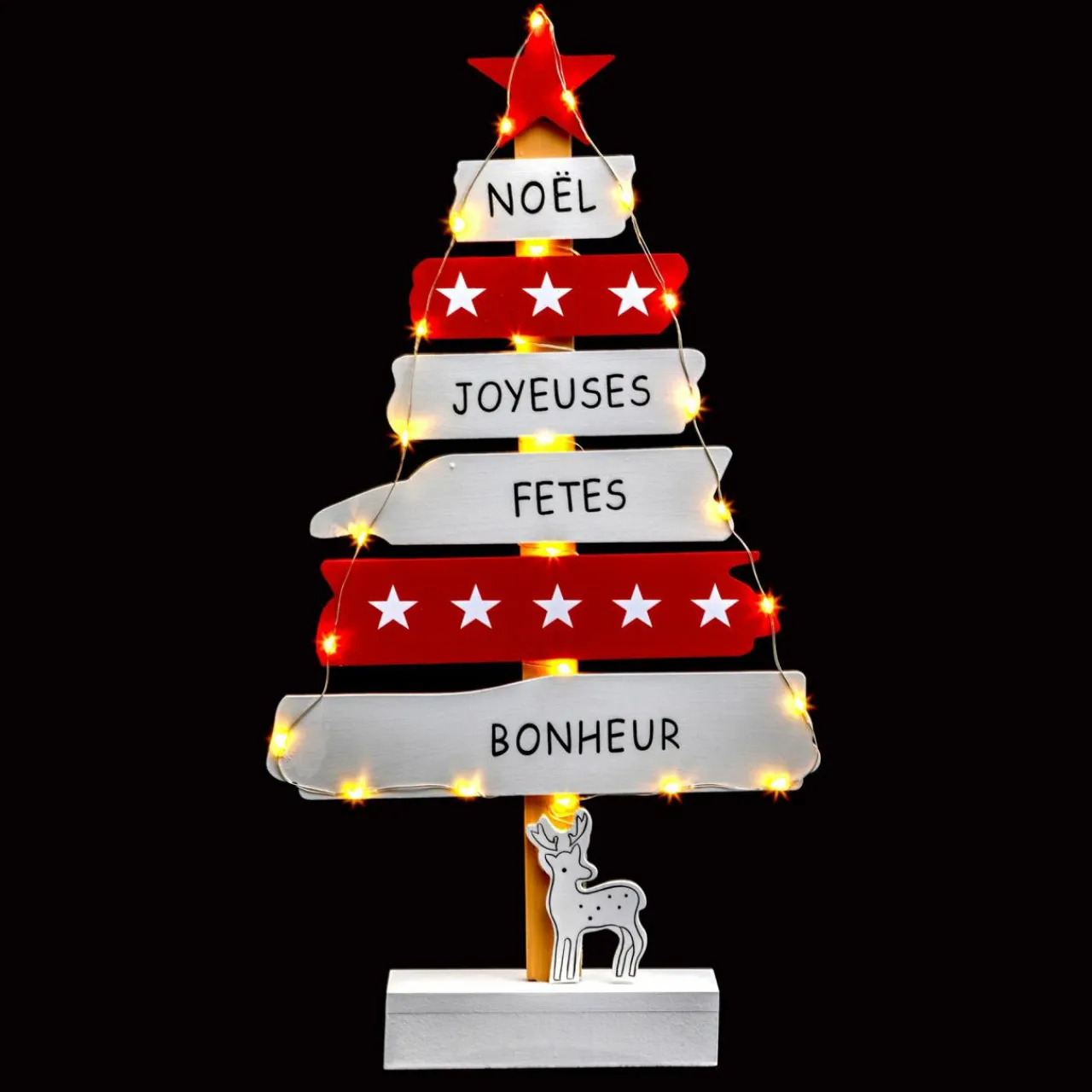 Déco Et Objet De Noël|Feeric Lights & Christmas Sapin lumineux en bois à piles (H50 cm) Blanc chaud