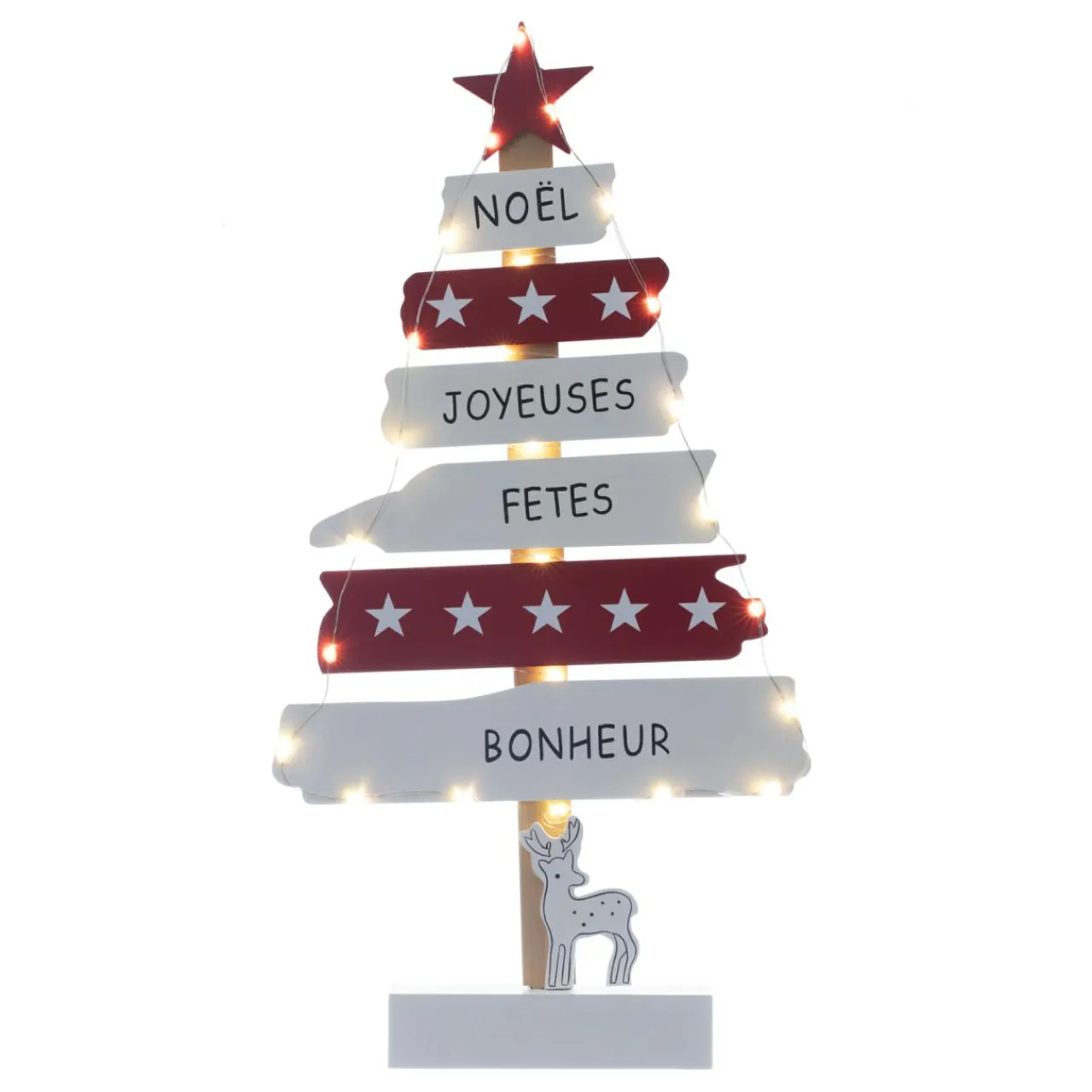 Déco Et Objet De Noël|Feeric Lights & Christmas Sapin lumineux en bois à piles (H50 cm) Blanc chaud
