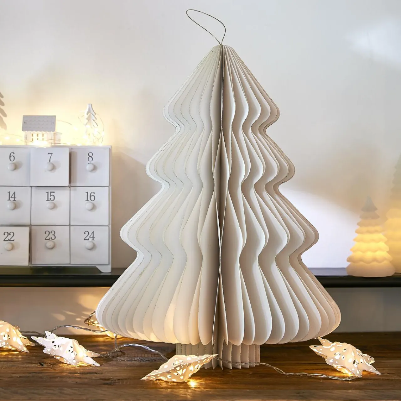 Déco Et Objet De Noël|KAEMINGK Sapin papier à suspendre (H40 cm) Fermeture Magnétique Blanc