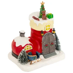 Village De Noël Lumineux|JJA Scène de vie animée et musicale (H22 cm) Botte du Père Noël Multicolore