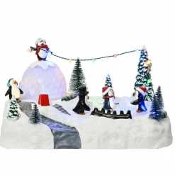 Village De Noël Lumineux|KAEMINGK Scène de vie illuminée à piles Aire de jeu des pingouins Multicolore